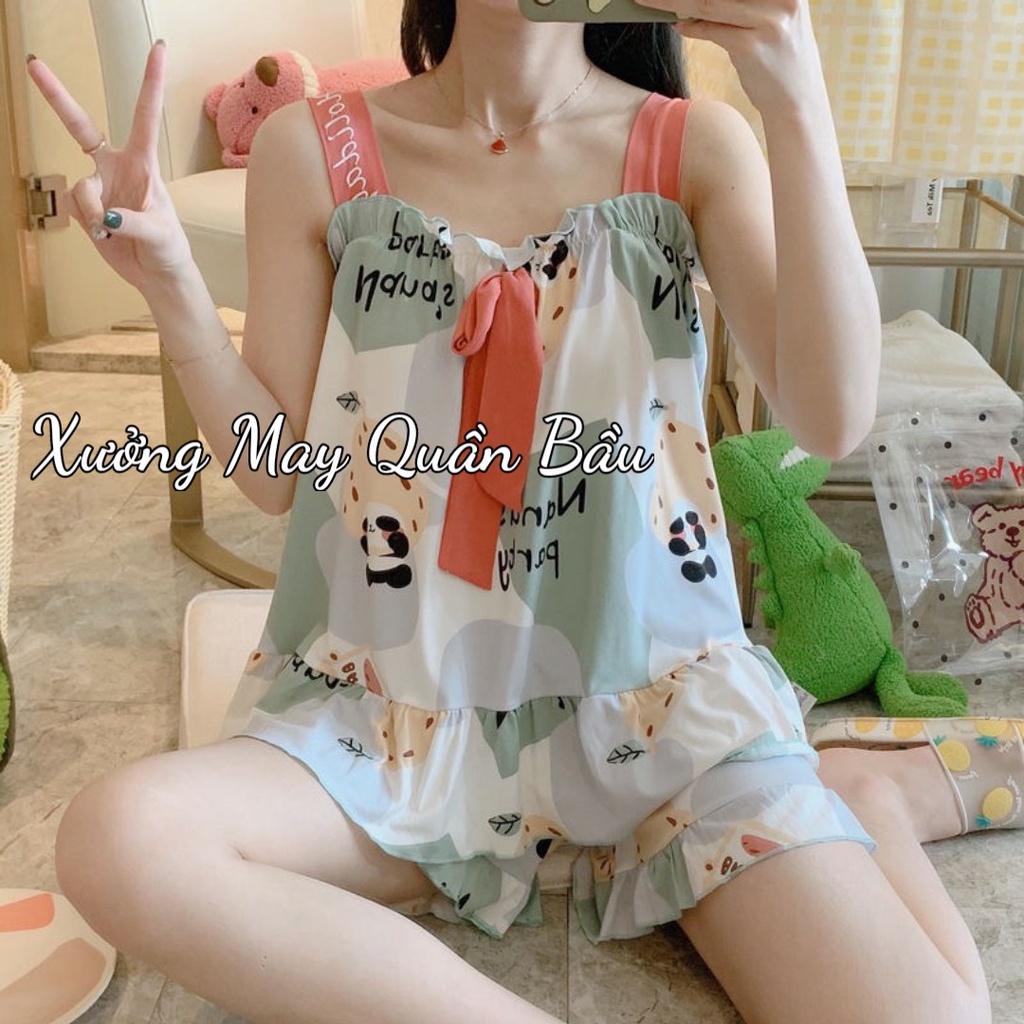 Bộ đồ bầu 2 dây chất thun sữa mềm mát - Bộ đồ ngủ họa tiết hoạt hình dễ thương BC11