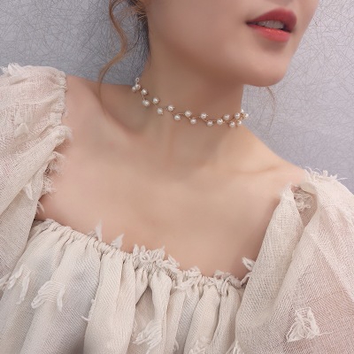 Vòng cổ choker phối hạt đen thiết kế thanh lịch cho nữ
