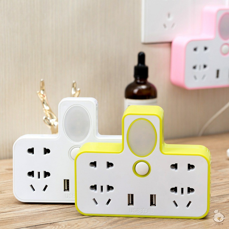 Bộ chia ổ điện 1 thành 4 ổ kèm 2 cổng sạc USB kiêm đèn ngủ .Ổ cắm điện đa năng.