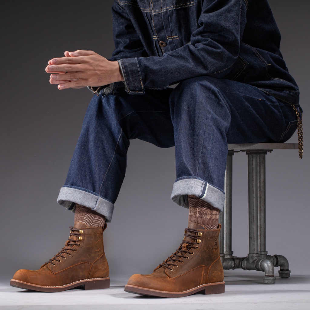 Giày Boot Nam Cổ Cao Lineman Da Bò Sáp Cao Cấp Đế Khâu - Thương Hiệu Steeler