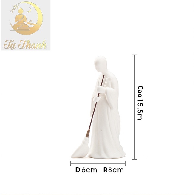 Tượng Vô Danh Tăng quét lá đa gốm Bạch Định trang trí - TỰ THANH QUÁN