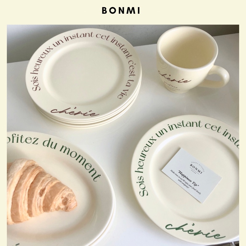 Set cốc đĩa gốm sứ Cherie màu vàng pastel decor Hàn Quốc Bonmi