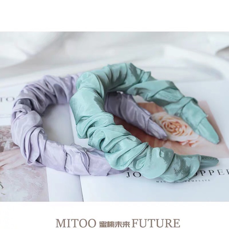 Cài tóc nữ lụa 1 màu nhún - Băng đô tóc trơn màu paste - Maben