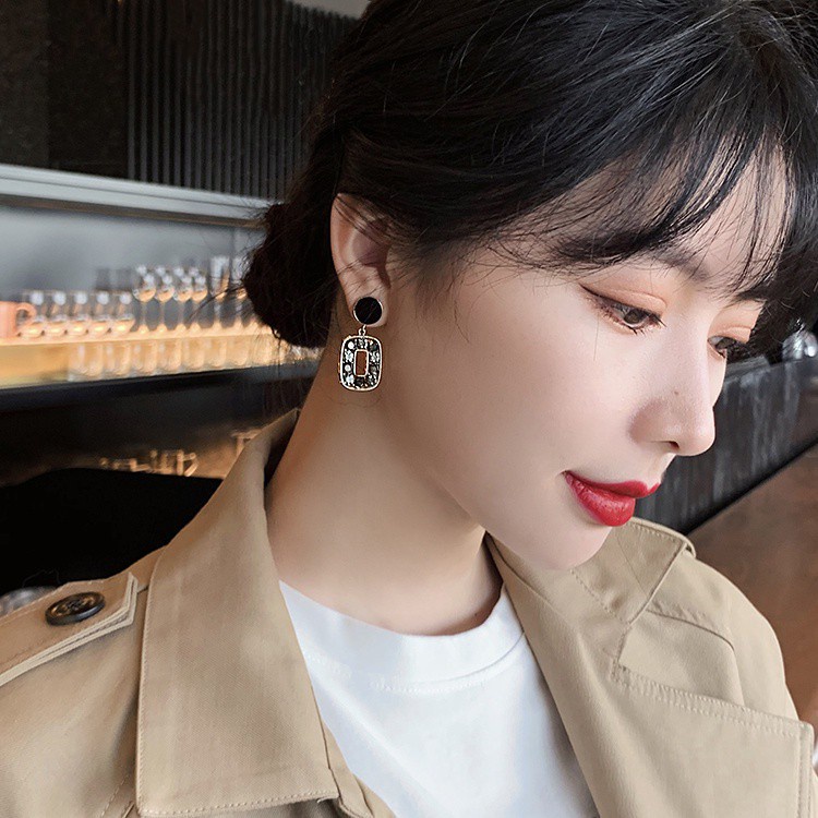 Bông Tai Bạc 925 Hình Vuông Đính Kim Cương Phong Cách Hàn Quốc Mới Cho Nữ