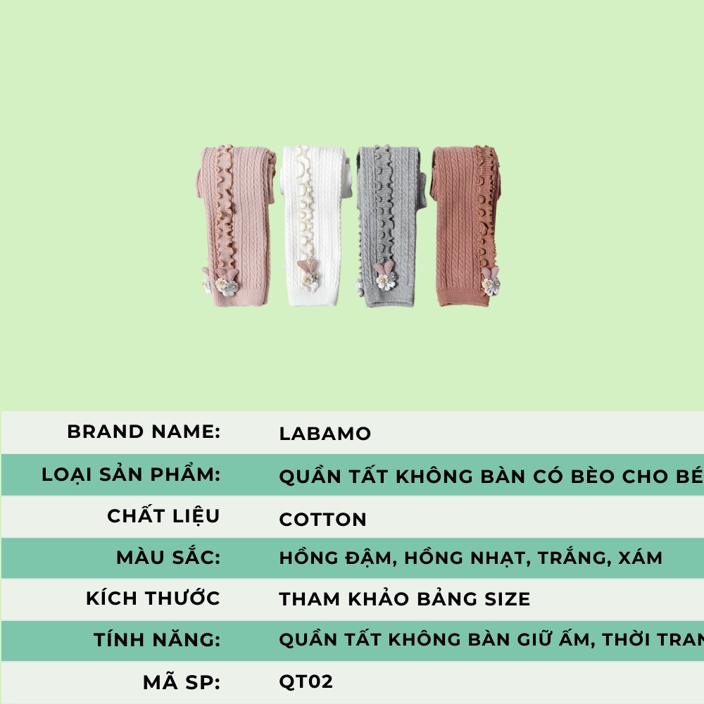 Quần tất legging không bàn cho bé từ 0-3 tuổi có bèo nhún đáng yêu, chất liệu len dày dặn siêu ấm LABAMO