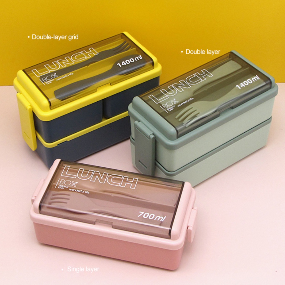 Hộp cơm chất liệu tốt cho sức khỏe 1400ml có nĩa và thìa lò vi sóng hộp cơm hộp đựng thực phẩm