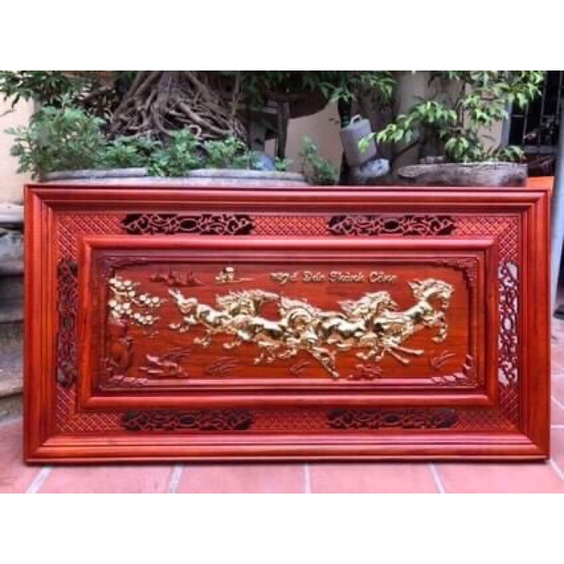 Tranh gỗ hương mã đáo thành công  rộng 127 cm . Tranh treo tường trang trí phong thuỷ gia đình