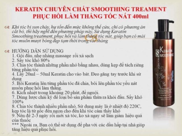 KERATIN TƯƠI NGUYÊN CHẤT SMOOTHING TREAMENT PHỤC HỒI LÀM THẲNG TÓC NÁT HIỆU QUẢ KHÔNG  CAY MẮT