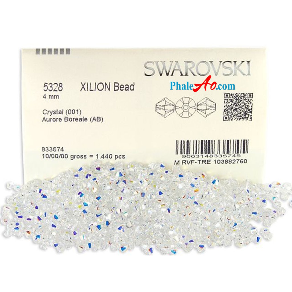 Pha lê SWAROVSKI, Hạt nón 4,6ly 5328 xilion bead 001AB, Tặng dây xỏ - PhaleAo