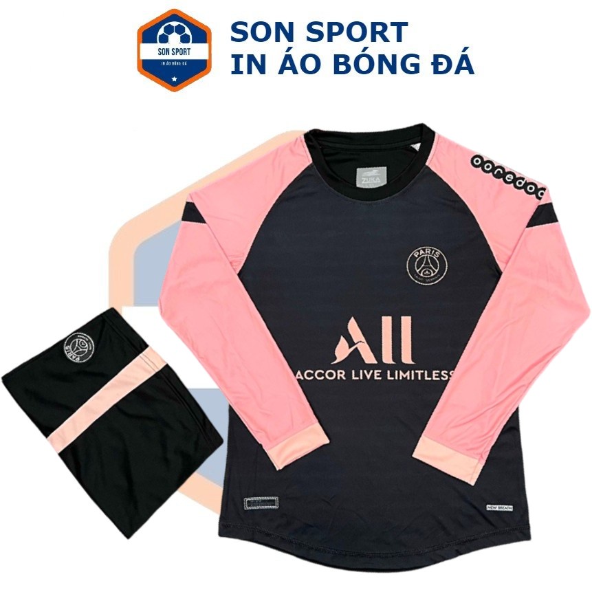 Bộ Quần Áo Thể Thao Bóng Đá Dài Tay CLB Paris Saint-Germain Đen Hồng
