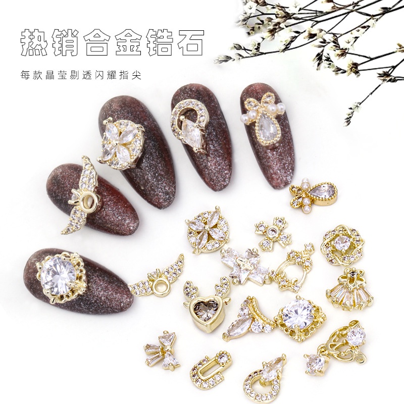 Phụ Kiện Trang Trí Móng Tay DIY Bằng Hợp Kim Đính Đá Zircon Sang Trọng