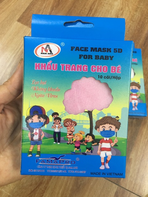Khẩu Trang 5D Cho Bé - Khẩu Trang Trẻ em Hộp 10 chiếc Hiệu Farmapro | BigBuy360 - bigbuy360.vn