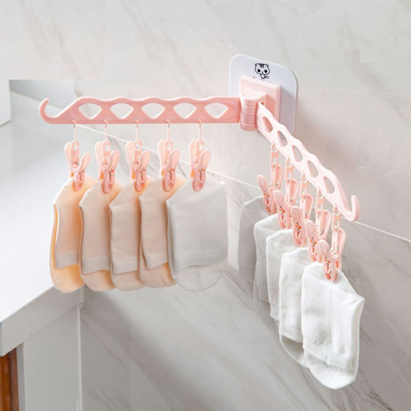 Móc treo quần áo dán tường thông minh, 10 kẹp nhựa phơi đồ đa năng tiện lợi, móc dù kèm 20 móc nhỏ