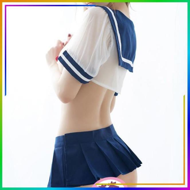 Bộ Đồ Ngủ Cosplay Sexy Chất Voan Xuyên Thấu, Đầm Ngủ Nữ Cosplay Nữ Sinh Gồm Áo Croptop Trong Suốt + Chân Váy Xòe - TT005 | BigBuy360 - bigbuy360.vn