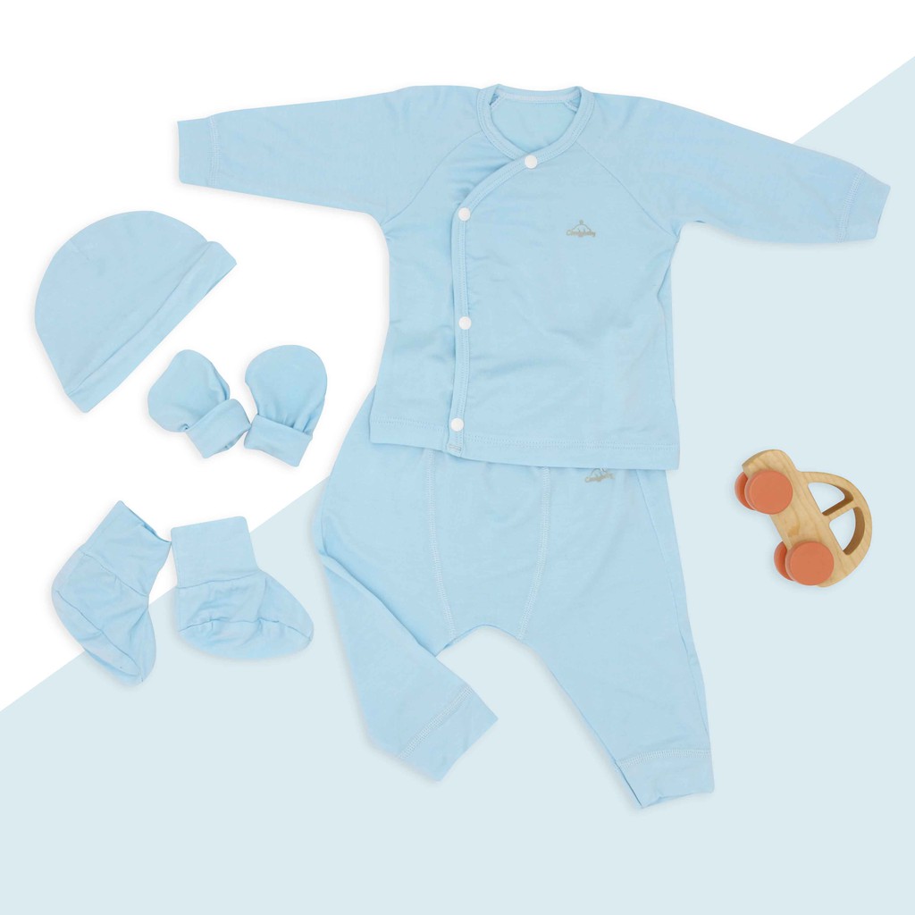 Set quần áo sơ sinh dài tay cho bé newborn 5 món (quấn, áo, bao tay, chân, mũ) chất Modal sợi cây sồi siêu mềm Comfybaby