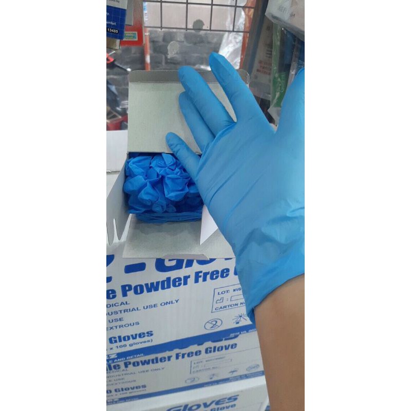 Găng tay Xanh y tế không bột EZ_Gloves  Nitrile Gloves 100 cái