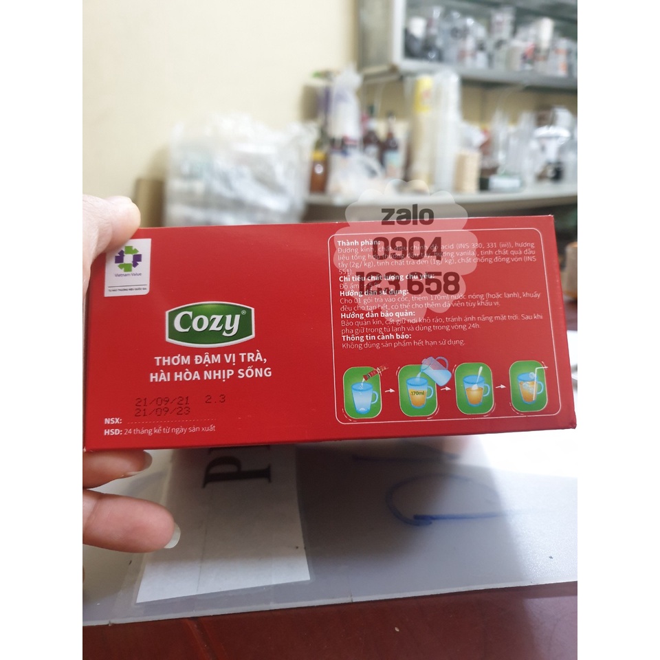 Trà cozy Dâu hòa tan hộp 18 tép, pha trà dâu cực ngon