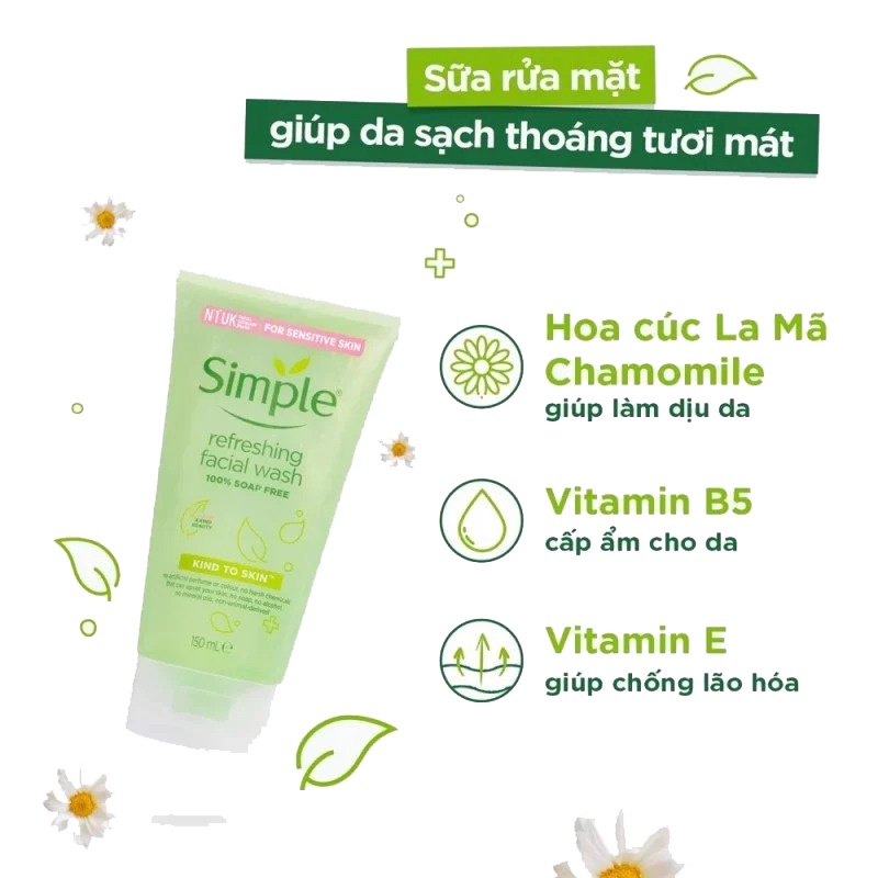 Combo Simple bộ 3 sửa rửa mặt toner tẩy trang simple sạch sâu dịu nhẹ ngừa mụn cho da nhạy cảm 200ml