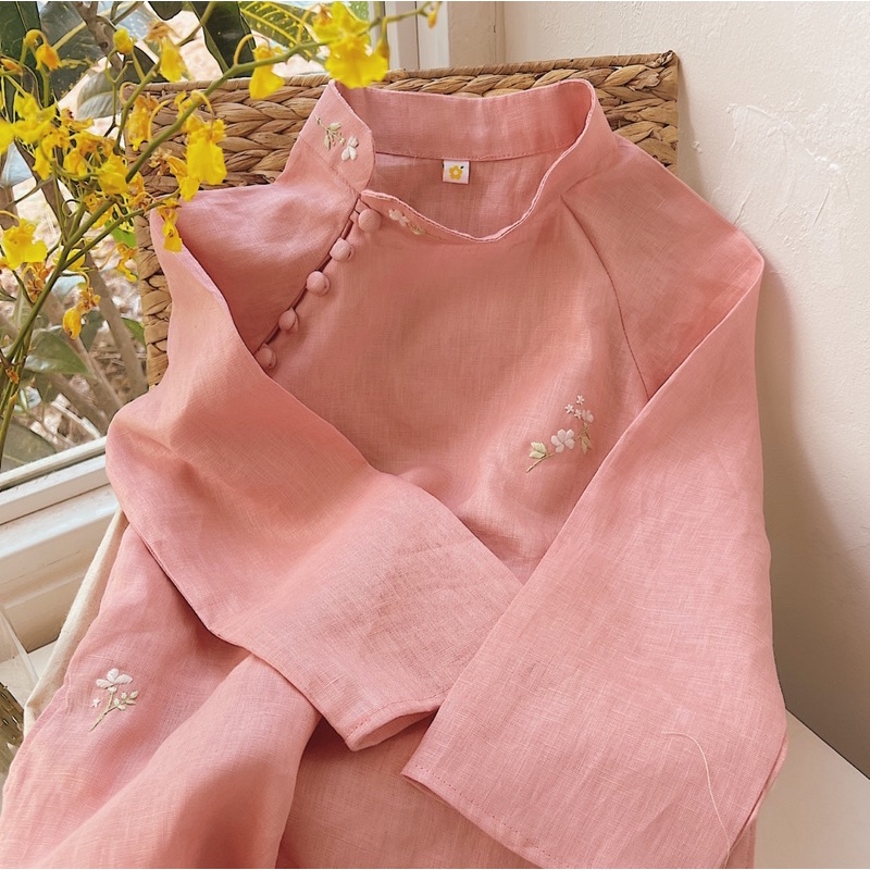 Áo dài linen dáng rộng - phiên bản có cổ - Nắng Mai - 0303 studio