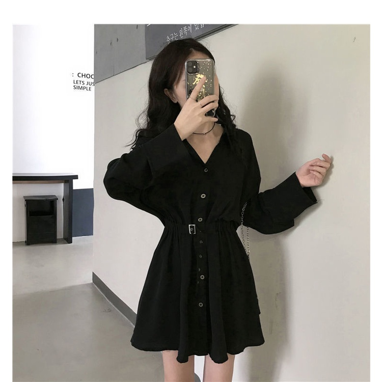 Đầm Sơ Mi Ôm Eo Phối Dây Thắt Thời Trang Hàn Quốc Cho Nữ