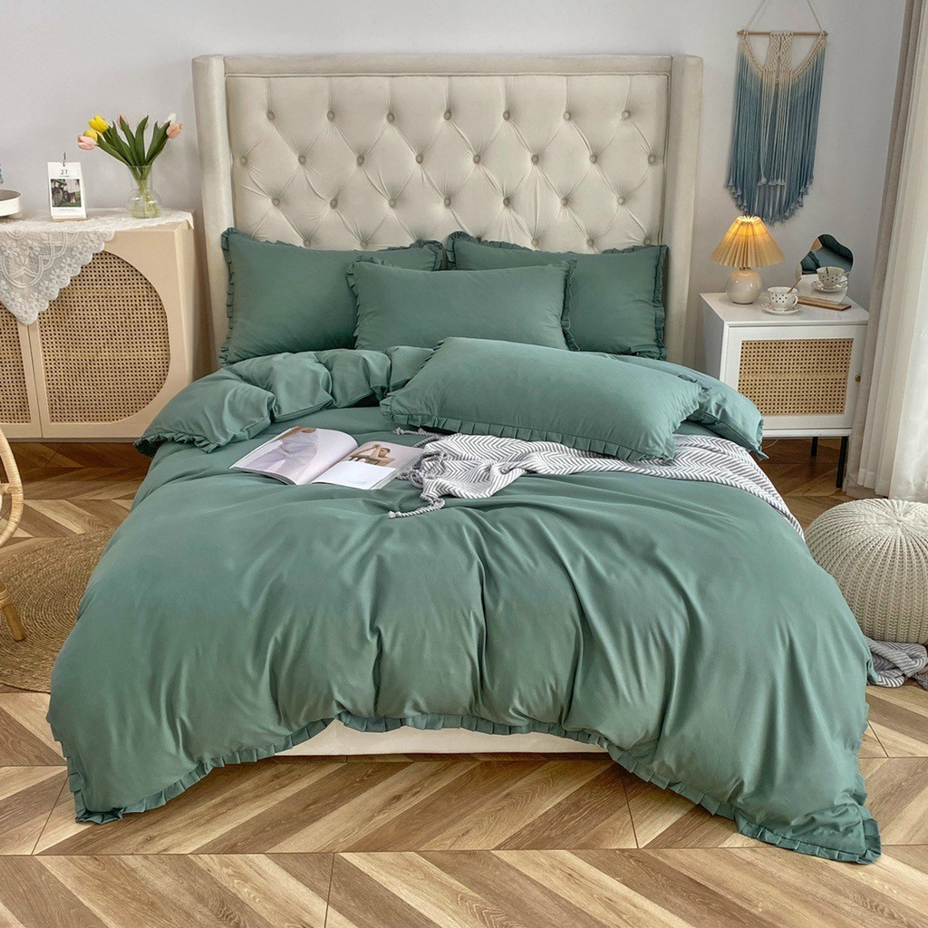 Bộ chăn ga gối riềm bèo cotton tici vải mềm mịn | BigBuy360 - bigbuy360.vn