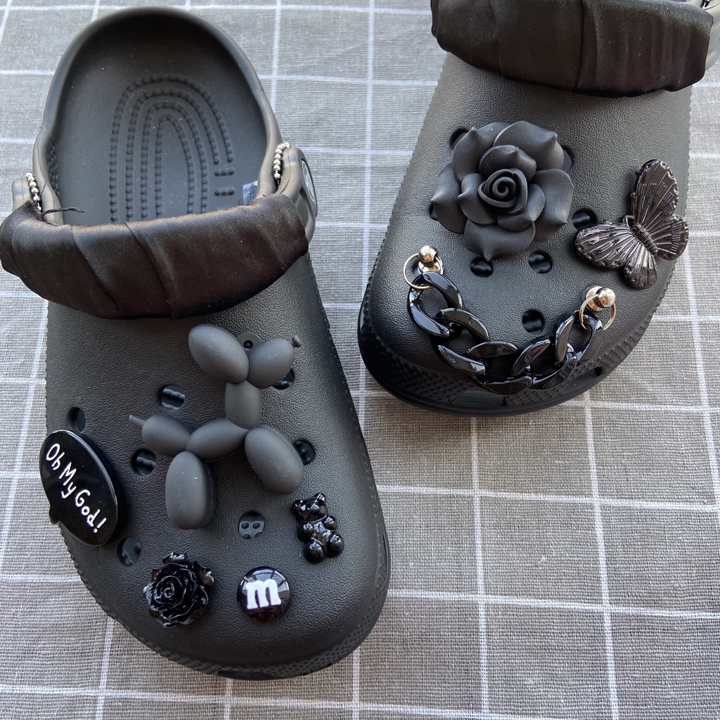 Sticker crocs Shoe Decoration for crocs đế caoSet 8 Nút Cài Trang Trí Giày Màu Đen#Loạt Đen Trắng