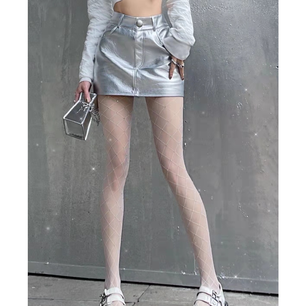 Cocory vn Chân Váy Ngắn Lưng Cao Màu Bạc Thời Trang Quyến Rũ Cho Nữ