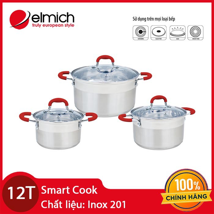 Bộ 3 nồi inox 201 Elmich Smartcook SM3335 xuất xứ CH Séc, bảo hành 12 tháng