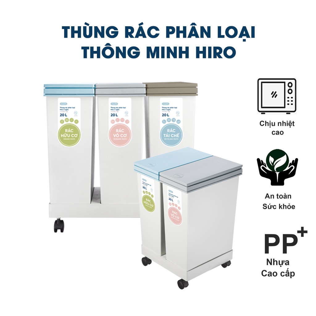 Thùng Rác Thông Minh Hiro INOCHI Phân Loại Rác - Thùng Đựng Rác Có Nút Bấm, Có Bánh Xe Di Chuyển