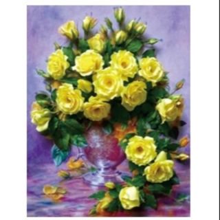 Tranh thêu chữ thập 3D Bình Hoa Hồng Vàng LV3212_43x51cm