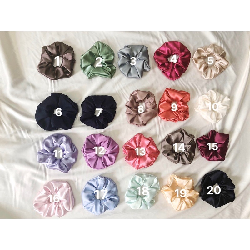 Scrunchies trơn lụa satin, voan kính