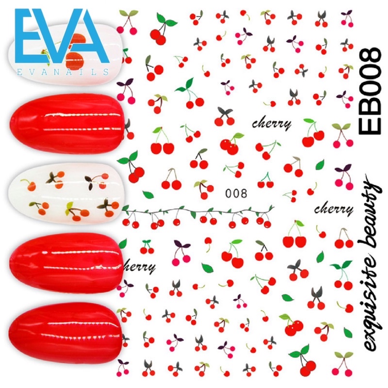 Sticker Dán Móng Tay 3D Dạng Decal Dán Chống Nước Hoạ Tiết Trái Cây Quả Anh Đào Cherry EB008