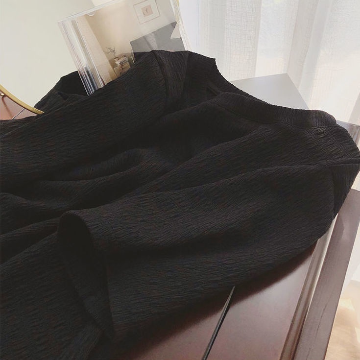 Áo Thun Chiffon Tay Ngắn Cổ Tròn Xếp Ly Màu Trơn Thời Trang Mùa Hè Phong Cách Hàn Quốc Cho Nữ
