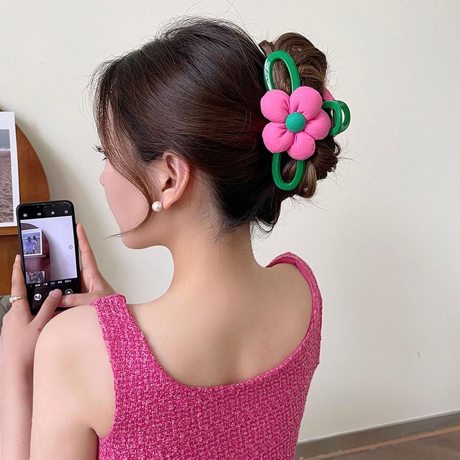 Kẹp Tóc Hoa Lớn Màu Xanh Lá Phong Cách Hàn Quốc Cho Nữ