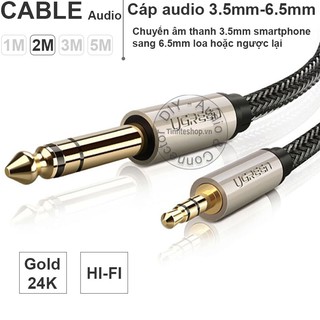 Cáp audio stereo aux 3.5mm ra 6.5mm 6.35mm 2 mét ugreen av127