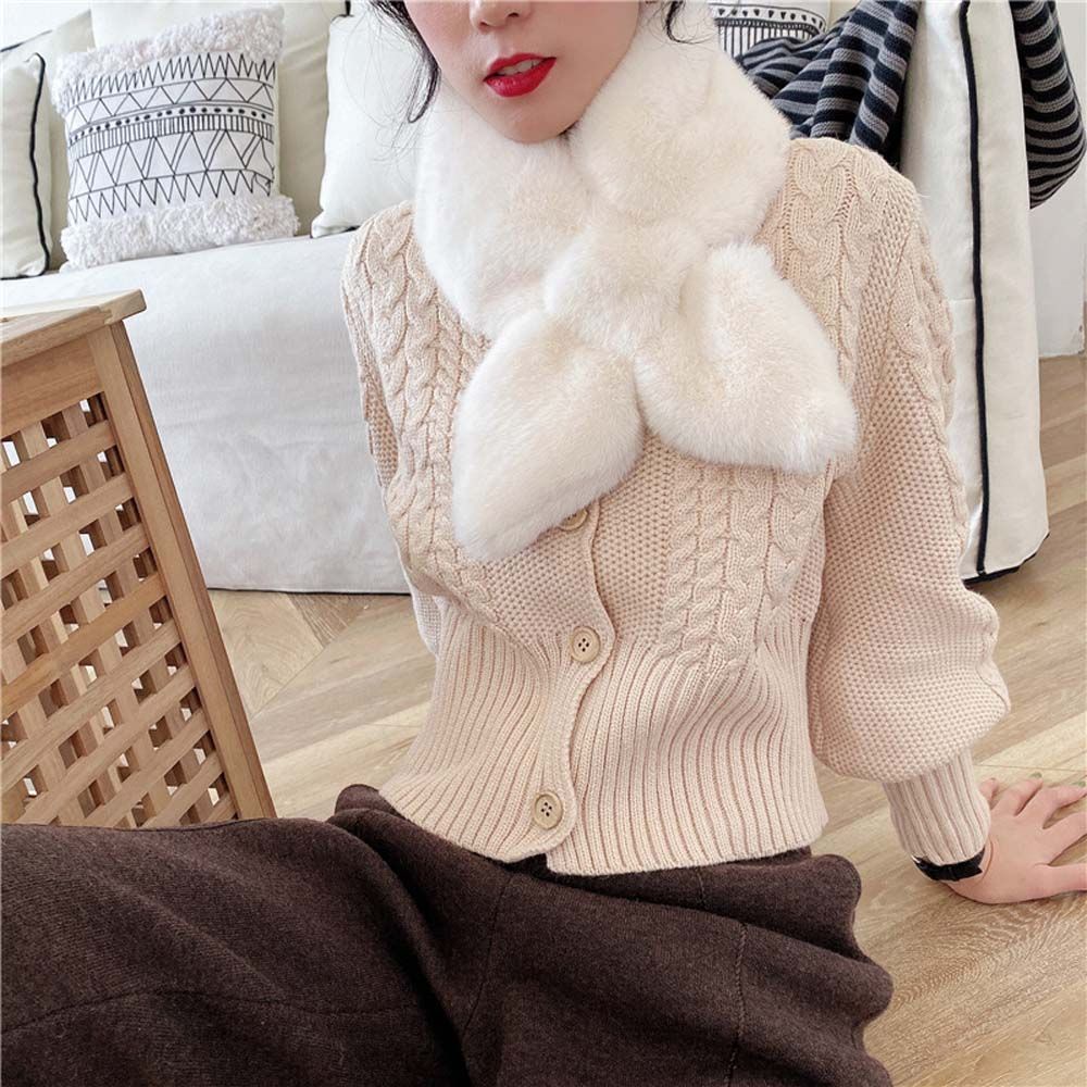 Khăn choàng cổ vải lông thỏ giả màu trơn dày dặn ấm áp phong cách Hàn Quốc dễ thương cho nữ