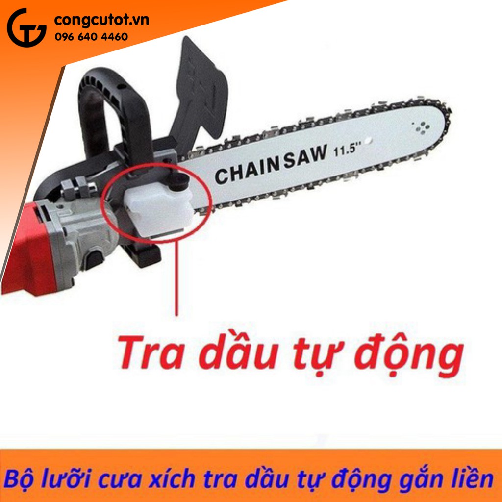Bộ Chuyển Đổi Cưa Xích Gắn Máy Mài Máy Cắt Cầm Tay Hàng Loại Tốt Bình Tra Nhớt Tự Động 11.5 Inch