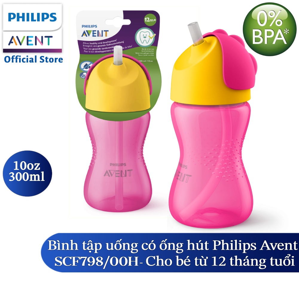 Bình tập uống bằng nhựa, có ống hút hiệu Philips Avent (300ml / 10oz) cho bé từ 12 tháng tuổi (màu ngẫu nhiên) - 798.00