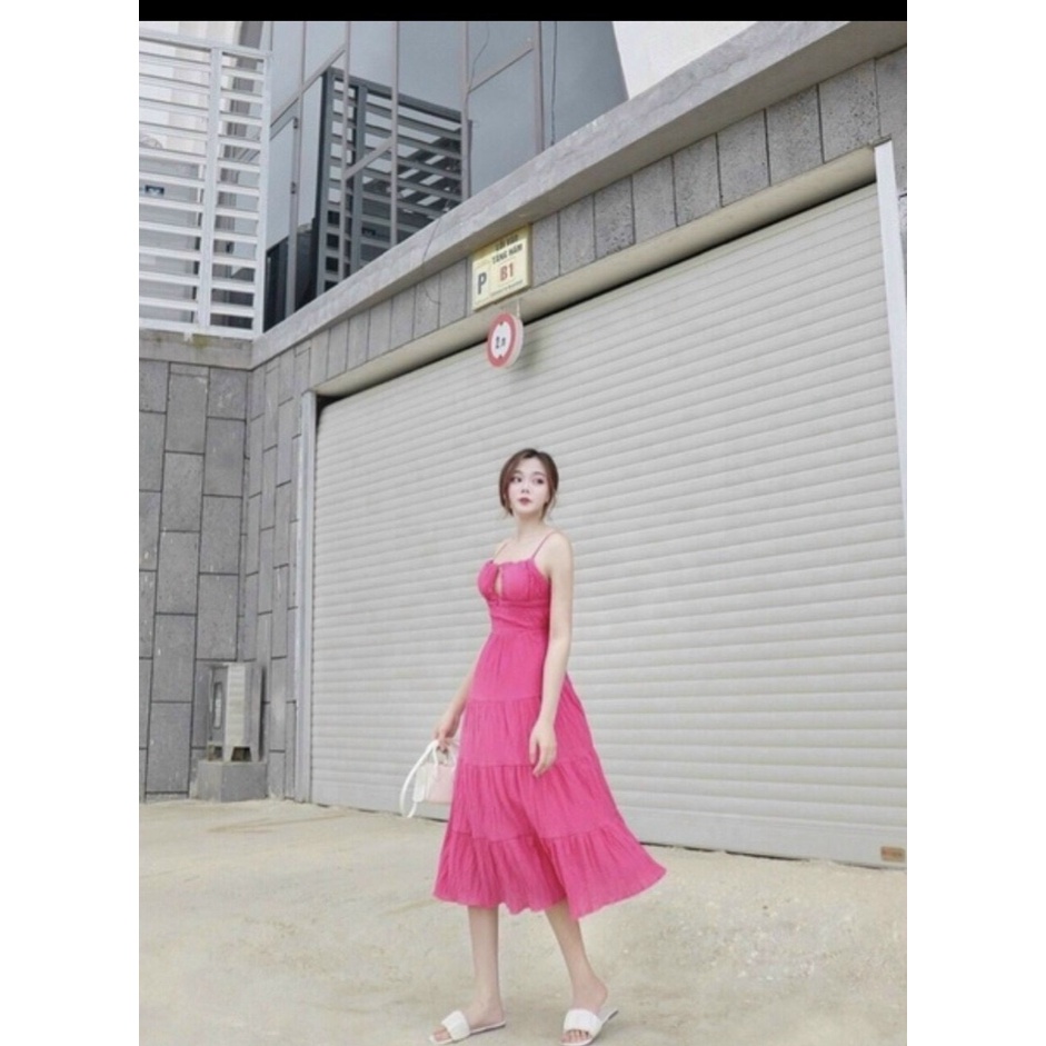 Đầm maxi 2 dây có mút ngực vải xốp siêu sexy