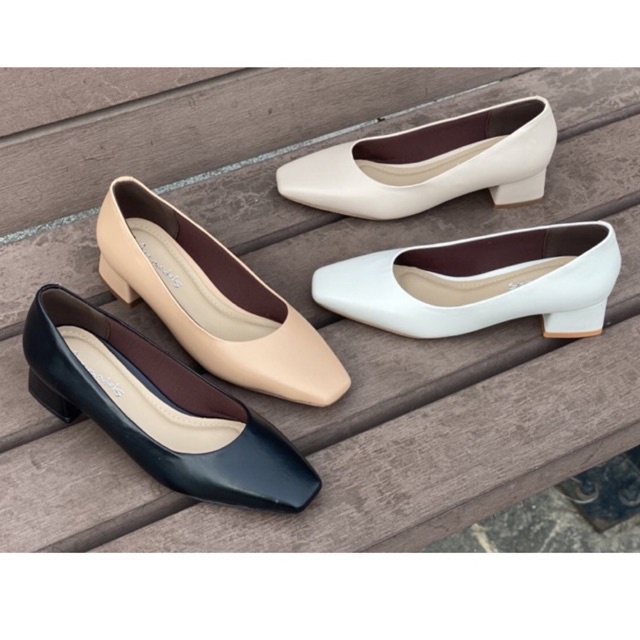 Giày cao gót 3 phân mũi vuông Annmodels gót vuông chất liệu da mờ kết hợp lót mút êm chân_A3004XM
