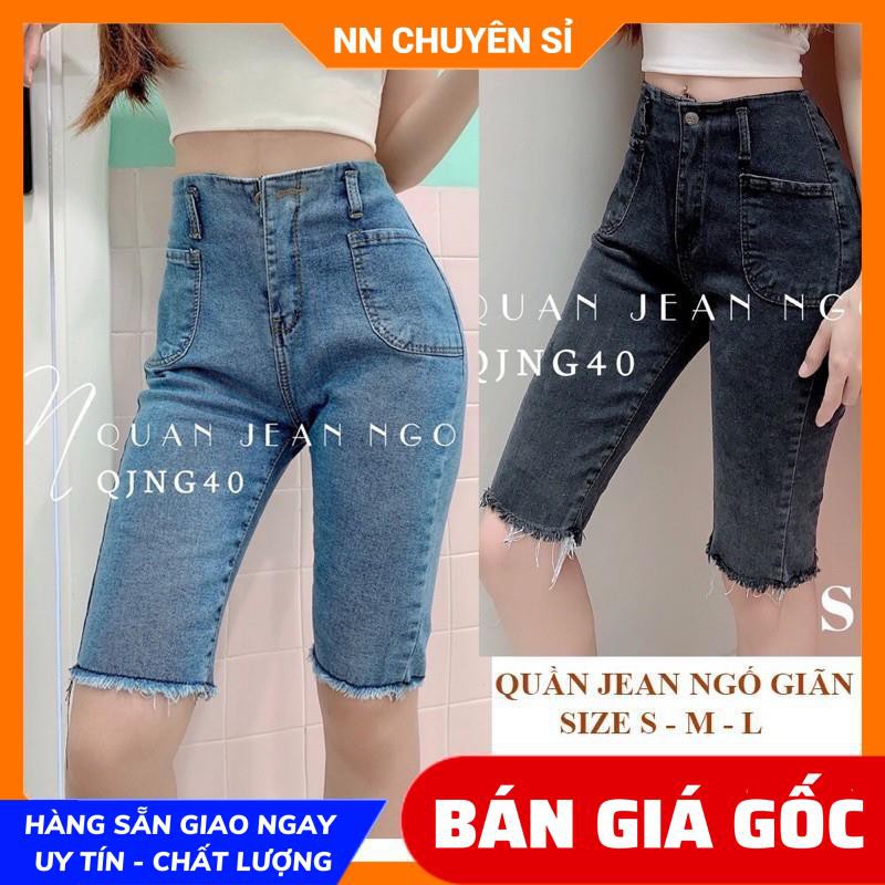 Quần jean ngố nữ lưng cao vải siêu co giãn Ôm body 2 màu dễ thương