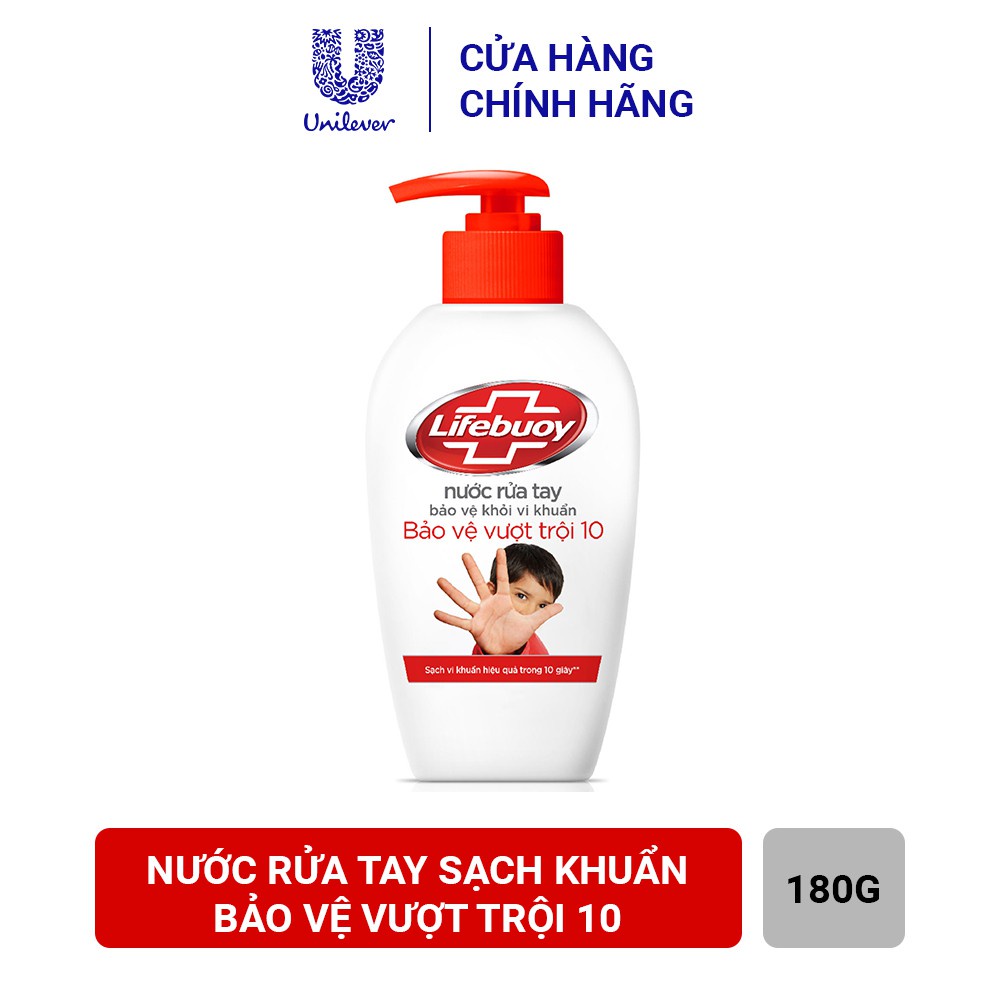 Nước rửa tay Lifebuoy 180ml giúp sạch khuẩn và bảo vệ vượt trội khỏi 99.9% vi khuẩn tốt nhất