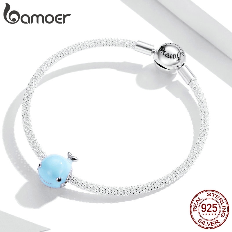 Hạt Phụ Kiện Bamoer BSC250 Bằng Bạc 925 Thiết Kế Cá Voi Xanh Lam Làm Trang Sức Thời Trang
