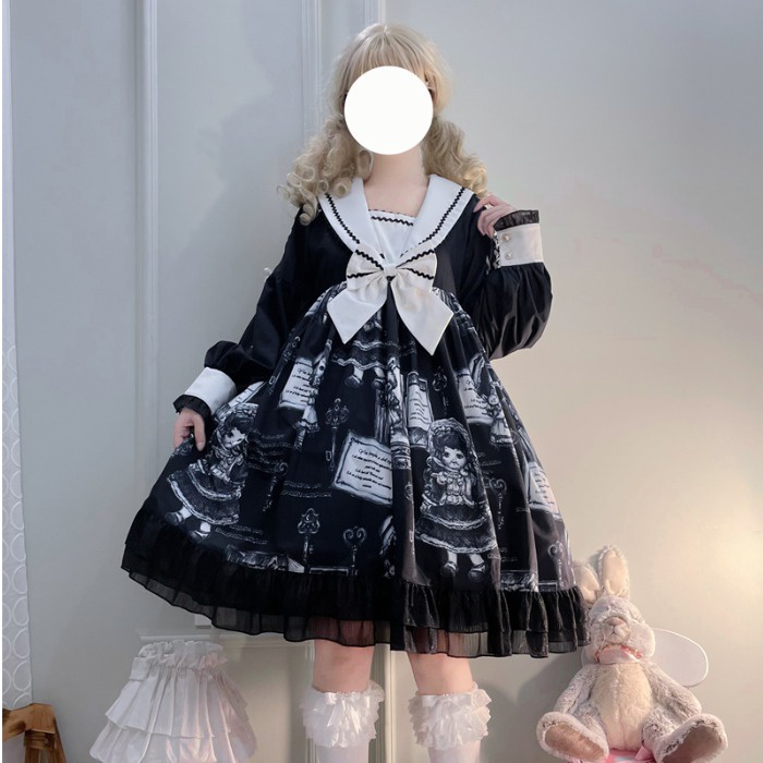 Váy lolita búp bê màu đen đậm phong cách gothic  dài tay