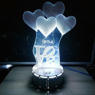 Đèn Ngủ Đế Gỗ Led 3D - Love