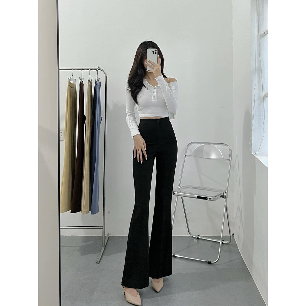[Mã FAMARAL1 giảm 10K đơn 50K] Quần Ống Loe cạp Khóa Lưng Cao tôn dáng cho nữ m826