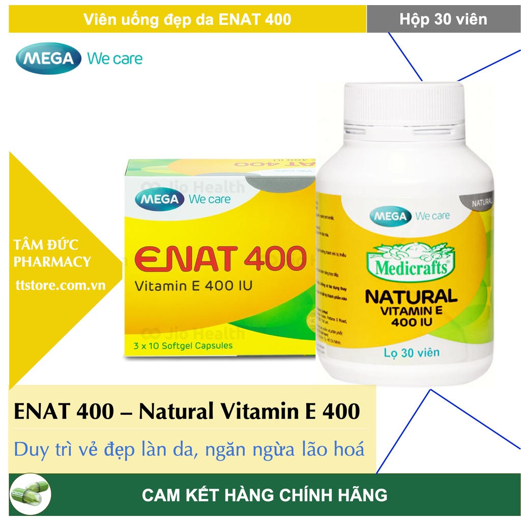 ENAT 400 - Medicraft Natural Vitamin E 400 UI - Mega we care [Hộp 30 viên] - Da căng mịn, chống oxy hoá