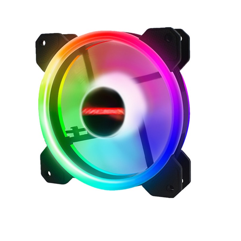 Bộ 3 Quạt Tản Nhiệt, Fan Case Coolmoon V4 Led RGB Dual Ring + Led Rainbow - Kèm Bộ Hub Và Remote