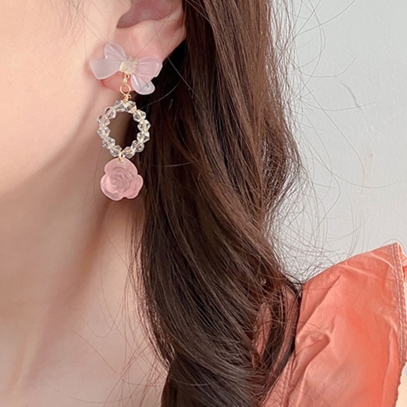 Khuyên Tai Dáng Dài Đính Nơ/Trái Tim/Nơ Dễ Thương Thời Trang Mùa Hè Mới 2023