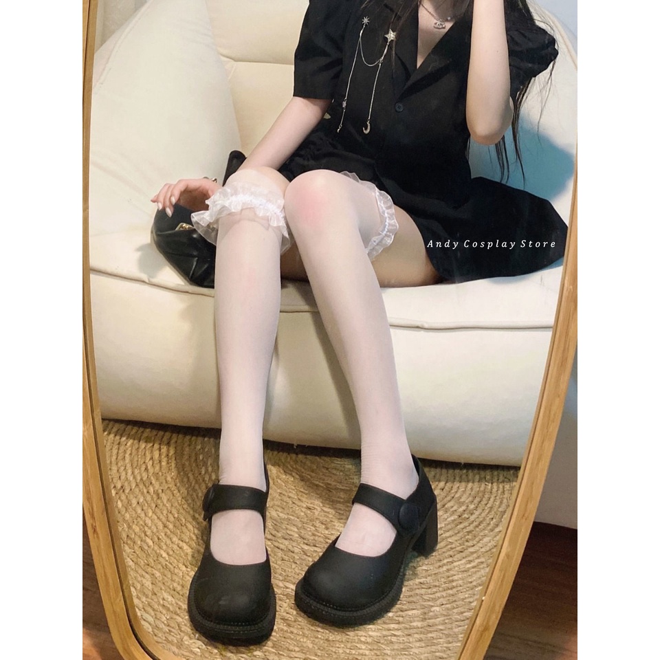 [CÓ SẴN] Tất đùi thun mỏng viền voan